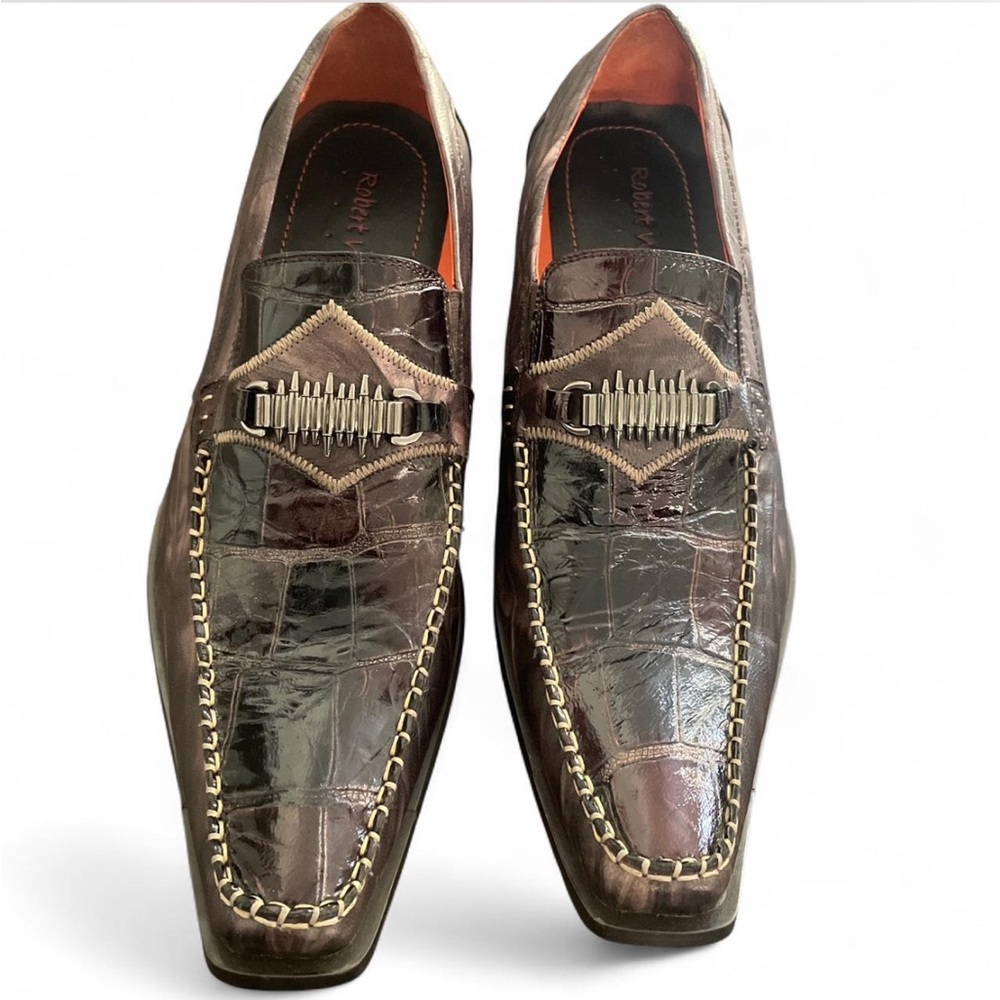 Robert Wayne "Montana" Crocodile Embossed Leather Loafers  
Men's Size 9